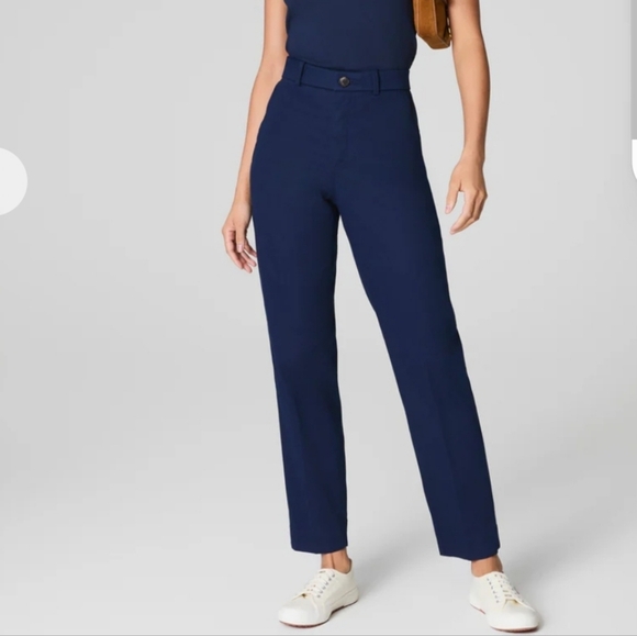 NWT Spanx Navy Blue Stretch Twill Straight Leg Pants - Picture 1 of 5